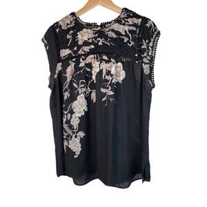 Daniel Rainn Women's XL Black Floral Crochet Lace Sleeveless Blouse